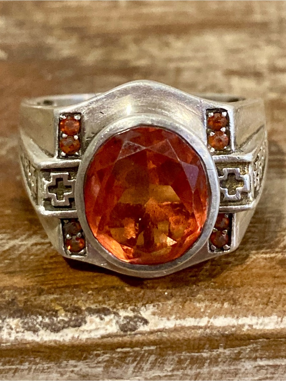 Sterling Silver Ring Band STS Chuck Clemency Silver Orange with Crosses Sz 10 - Picture 7 of 16